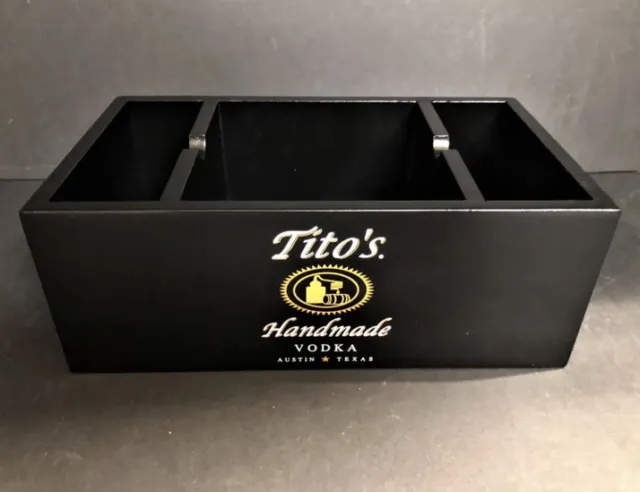 Titos Handmade Vodka Bar Caddy / Napkin Holder ~ New in Box ~ Wood Black
