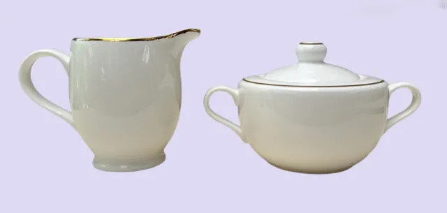 Maxwell & Williams ‘White Gold’ Sugar Bowl & Creamer/Milk Jug, Pure Gold Rim