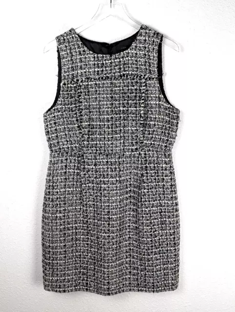 J Crew Women's Sleeveless Tweed Dress Size 14 Black White Silver Metallic New