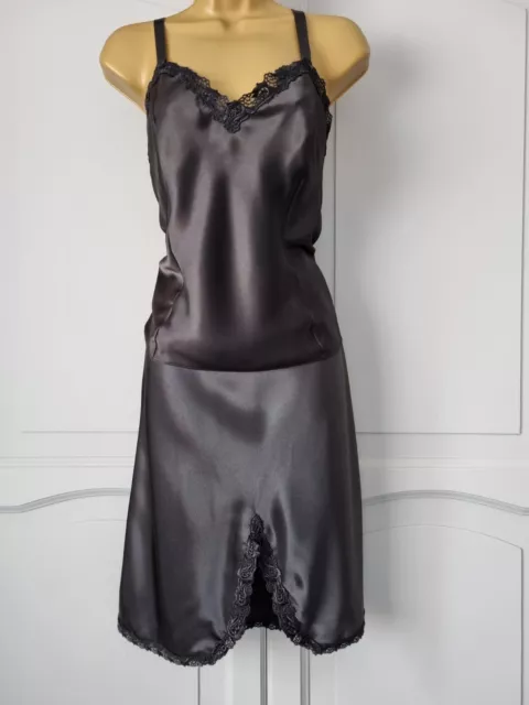 Camicia Da Donna Vintage M&S Nera Satinata Liquido Poliestere Mezza Taglia 16