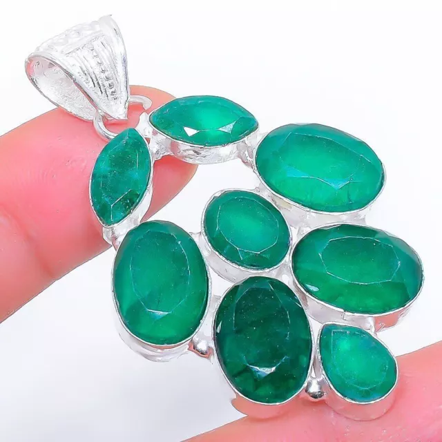 Emerald Silver Pendant Gemstone Handmade 925 Sterling Silver Jewelry Pendant