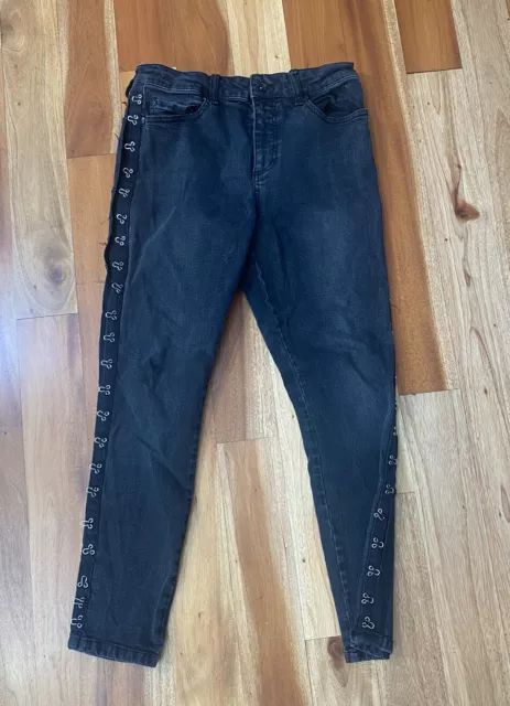 HOT TOPIC BLACKHEART black Fade Skinny Jeans Hook Loop Pants Junior Size 9  £23.45 - PicClick UK
