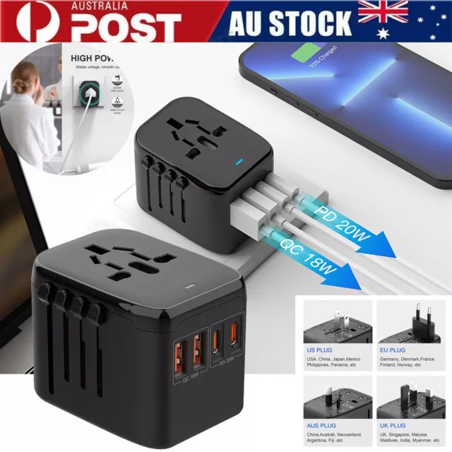 International Universal Travel Adapter PD20W USB Fast Charging Charger Outlet AU