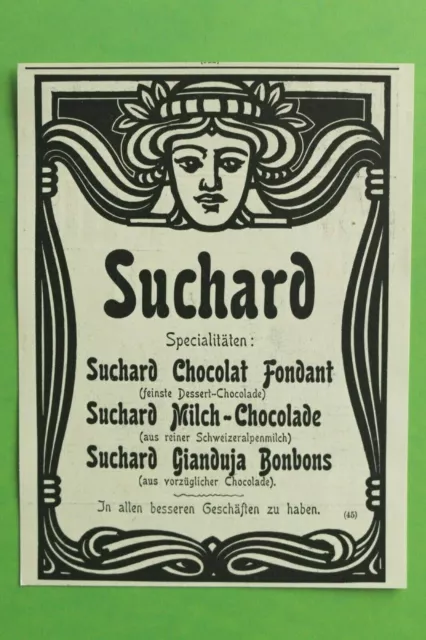 WiZd) Reklame Suchard Chocolat Schokolade Fondant Jugendstil 1914 Werbung 10x13