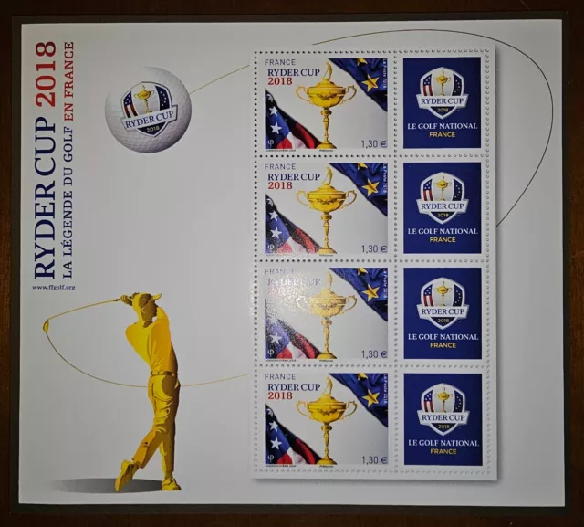 France Bloc Feuillet BF 142 Ryder Cup 2018 La Légende du golf Neuf**