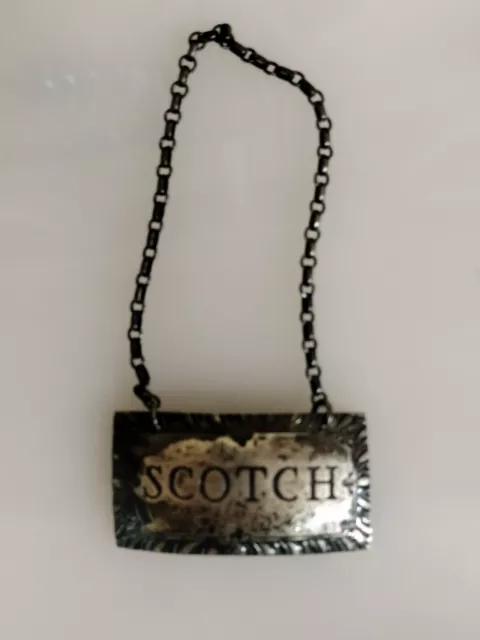 Vintage STIEFF Scotch Liquor Bottle Decanter Label Tag Sterling