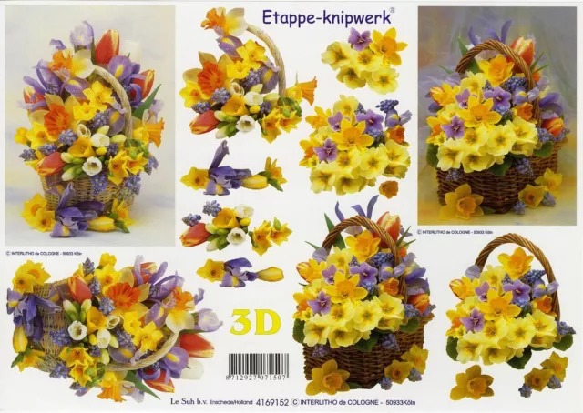 3D Etappen-, Schneide-, Bastel-, Motivbogen (6x) - Thema: Blumen (01) 3