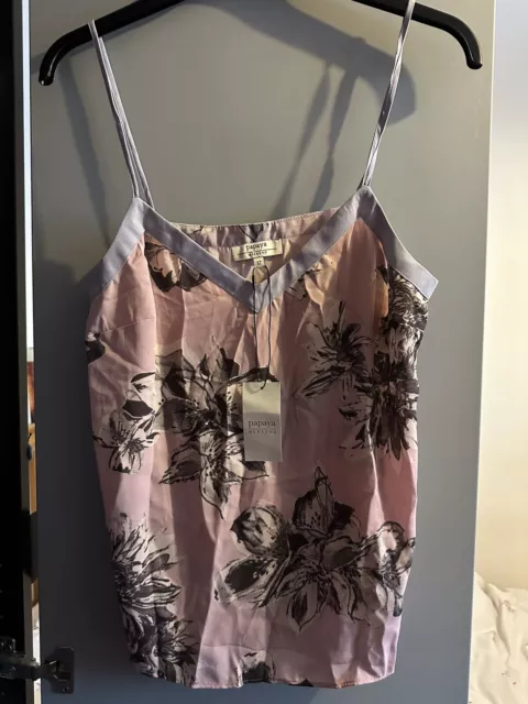 Camisa para mujer Matalan rosa patrón floral cuello en V/lila talla 12 eur 40