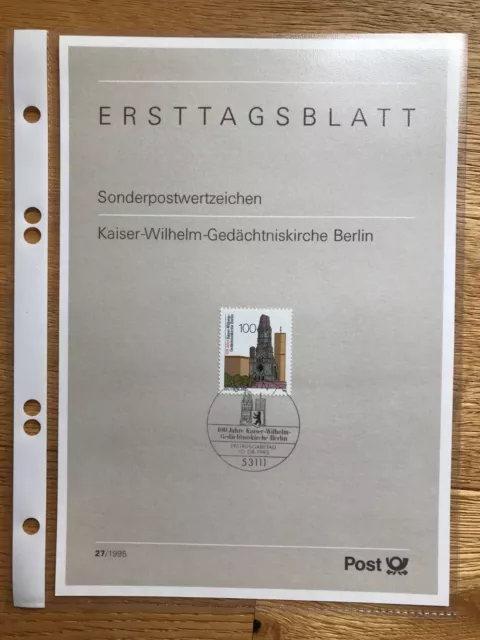 Ersttagsblatt 100 Jahre Kaiser-Wilhelm-Gedächtniskirche 1812 27/1995 ETB