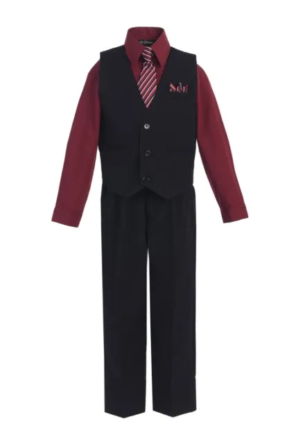 Burgundy Formal Boys Pinstripe Vest Suit Set Holiday Infant Toddler Big Boy Size