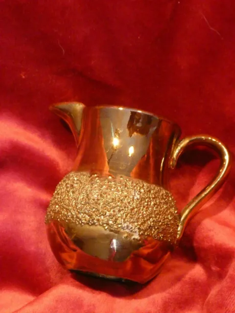 ANTIQUE COPPER LUSTRE LUSTERWARE ENGLISH PORCELAIN creamer with SAND MOSS BAND