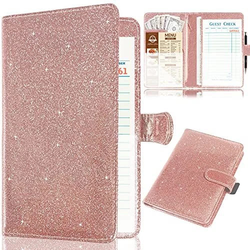 Server Book for Waitress - Leather Waiter Book Organizer with Zipper Pocket, ...