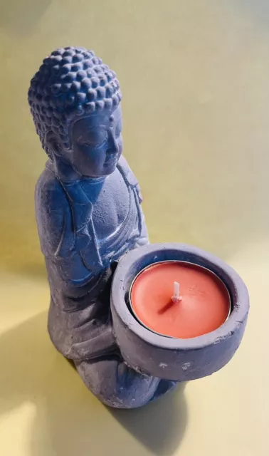 Sitting Meditating  Buddha Statue Figurine Tea Light Yoga Candle Holder Cement