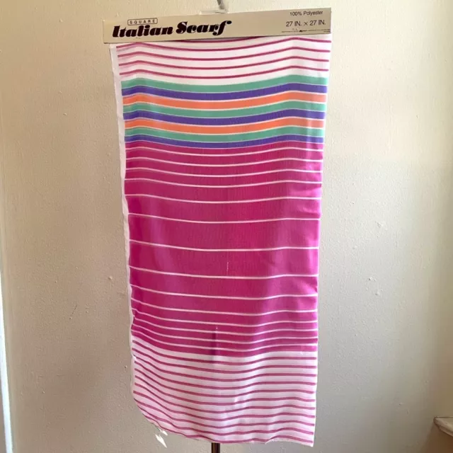 70s Vintage Deadstock Kmart Made in Italy Pink and White Striped Scarf 27 x 27