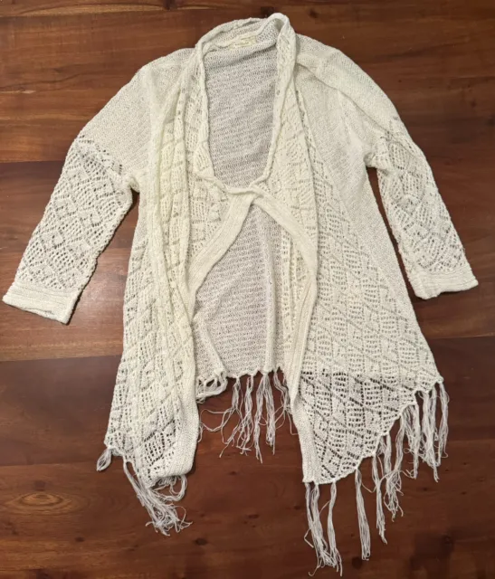 Nurture Womens Crochet Long Sleeve Chunky Knit Fringe Open Cardigan Sz Small