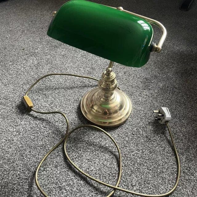 Vintage Brass Bankers Lamp with Green Glass Shade - Early 90’s