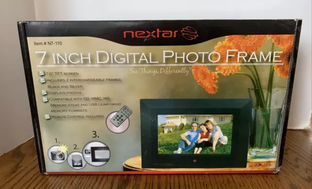 New Nextar 7 Inch Digital Photo Frame Black and Sivler Frames N7-110 With Remote