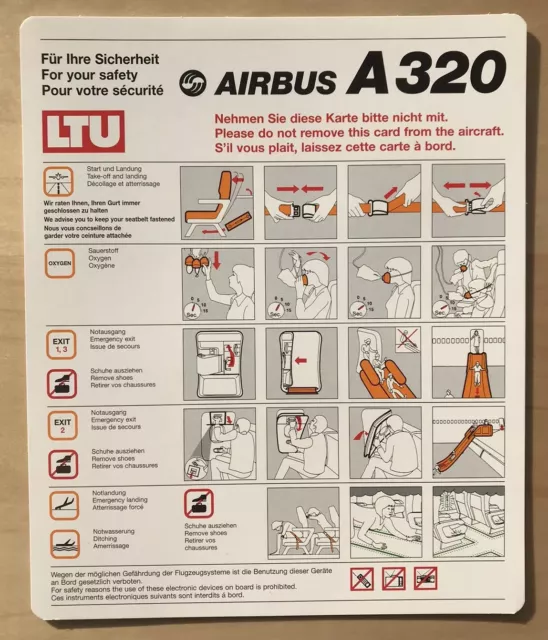 LTU International Airways Airbus A320 Safety Card Neu Top Selten Rare