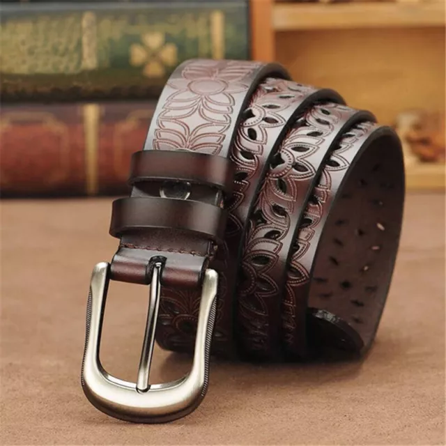 Pin Buckle Belt Ladies Womens Genuine Leather Hollow Belt Jeans Waistband Belts