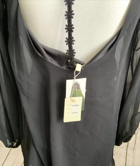 Tunic-long Split Sleeve Black Black Sz S Cotton Candy Women Blouse