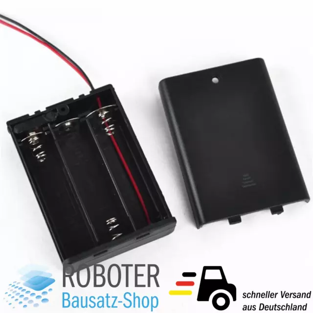 Batteriehalter Gehäuse für 3x AA Batterien 4,5V mit An/Aus-Schalter Arduino