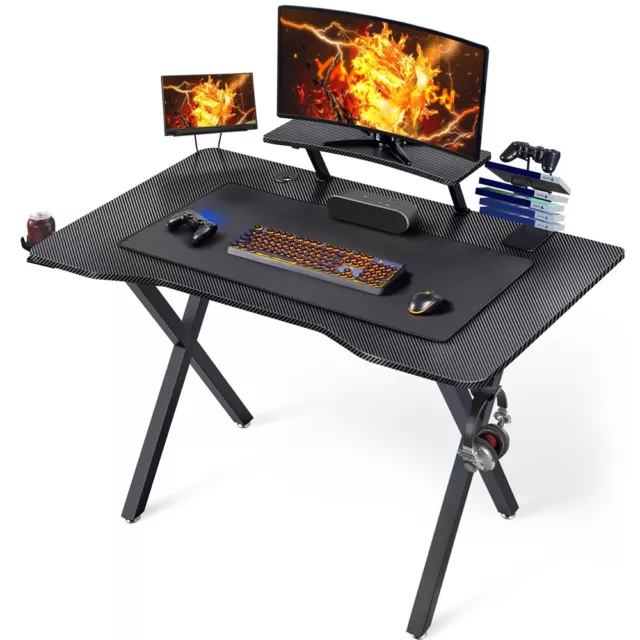 Bureau Gaming Bureau Gamer Ergonomique Table de Jeu pour Ordinateur PC Pied X