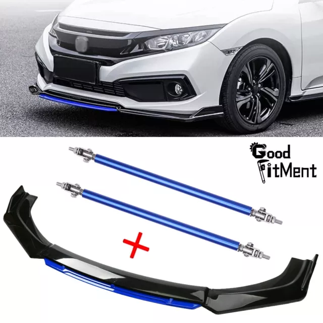 For Honda 9th Civic Si LX GX Sedan Front Bumper Lip Spoiler Splitter +Strut Rods