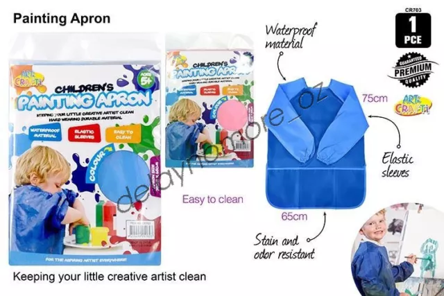 1x Kids Art Smock Waterproof Apron Long Sleeve Painting Craft Cooking Girls Boys