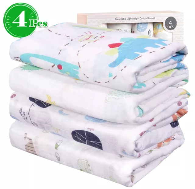 VIVILAND Muslin Baby Swaddle Blankets Bamboo Cotton Receiving Blankets 4 Pcs