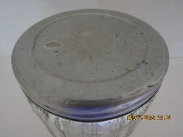 VTG. 1930's HOOSIER CABINET RIBBED GLASS COFFEE JAR /  CANISTER WITH LID 2