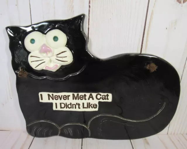 Black Cat Handmade Wall Plaque Smoky Mt. Pottery Whimsy 8.5" x 6"