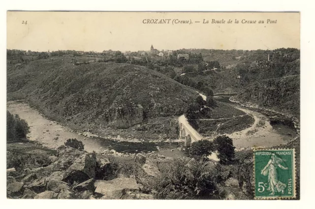 Cpa 23 Crozant 1909. La Boucle de la Creuse auPont. Dos divisé, écrit. Bon état