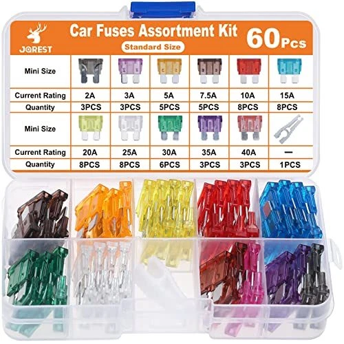 JOREST 60Pcs Fusible Voiture Set - pour Fusibles Auto Truck/RV/Camion/Moto (2A 3