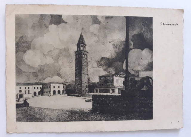 Carbonia - Iglesias - Acquaforte Sergio Vatteroni - viaggiata 1948 - f. grande