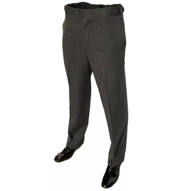 Ascot Trouser Wedding Masonic Black Grey Stripe Side Adjuster Ex Hire Mens