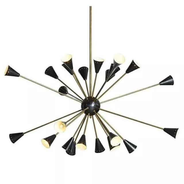 Stilnovo Style 24 Light Mid Century Brass Sputnik chandelier light Fixture