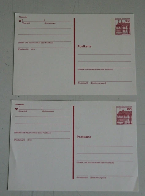 2-teilig Ganzsache Postkarte AK aufgedruckte Briefmarke Deutsche Bundespost 60