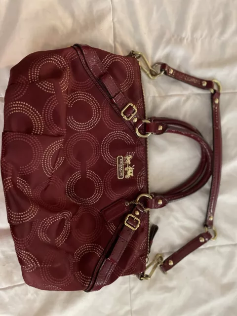 NWT Coach Madison Dotted OP Art Signature C Sophia Satchel Bag 15935 Crimson Red