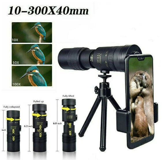 4K 10-300X40mm Super Telephoto Lens Zoom Monocular Telescope Night Waterproof