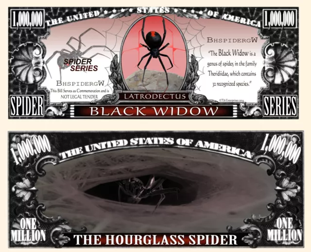 Spinne Geldschein Million Dollar US ! Schwarze Witwe Black Widow Tier Venimeu