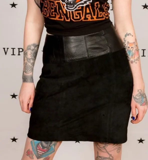 vintage black leather & suede skirt by Toffs 2