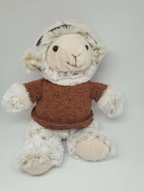 32 - Doudou Peluche Mouton Beige Blanc Gris Pull Capuche Marron Roda Rodadou