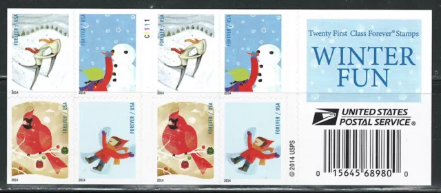 Mint US Winter Fun Booklet Pane of 20 Forever Stamps Scott# 4937-4940 (MNH)