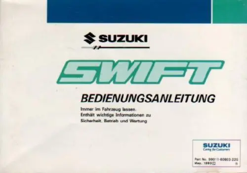 Betriebsanleitung Handbuch Suzuki SWIFT Ausg 1995 Mappe
