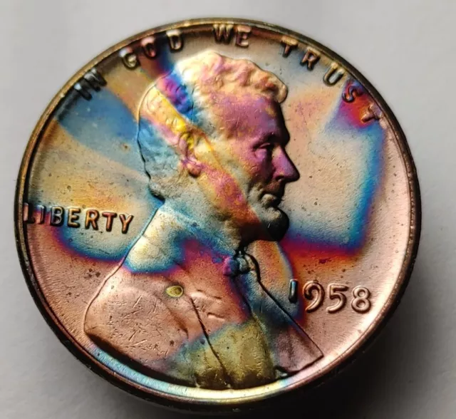1958 wheat penny monster toned us coin unc bu Lincoln wheat cent #185