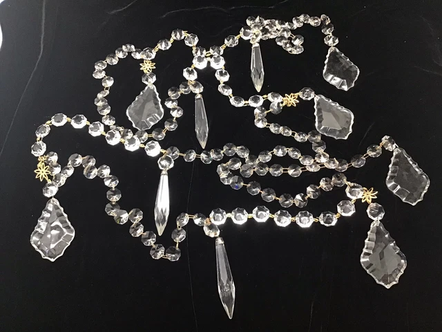 Vintage Lead Crystal Glass Christmas Tree Garland 100” Chandelier Prism Artisan