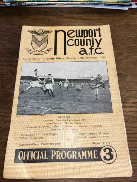 Newport County V Crystal Palace 1954 1955 Football Programme