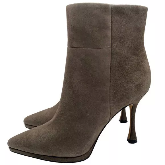 Vince Camuto Boot Pitonnda Taupe Suede Leather Ankle Heeled Bootie Size 7.5