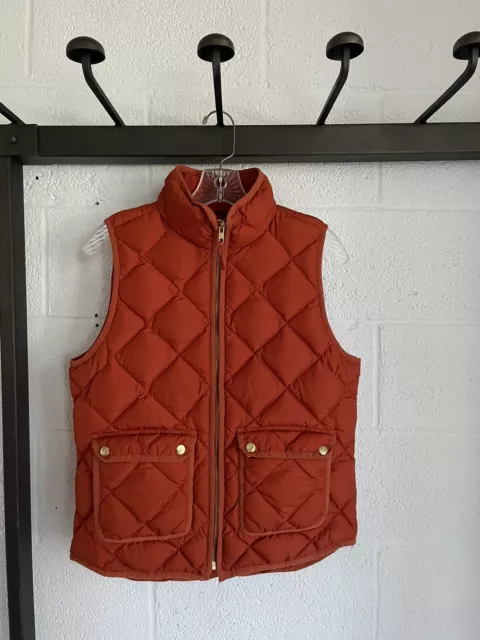 EUC JCrew Excursion Quilted Puffer DOWN Vest Burnt Orange SZ SMALL Women Zip