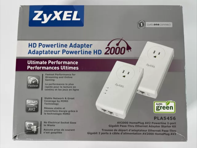 ZyXEL PLA5456-KIT Powerline 2-port Gigabit Pass-Thru Ethernet Adapter  2 Pack